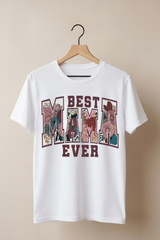 T-shirt "BEST MAMA EVER" Floral – Cadeau Fête des Mères 🌸👑