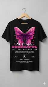 T-shirt Noir "You Are Wonderful" – Papillon Rose Streetwear Inspirant 🦋✨